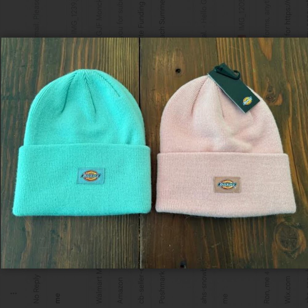 TWO New Dickies Beanie Knit Hats Light Aqua Blue & Light Pink Cap Winter Ski